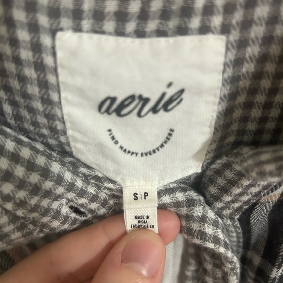 Aerie Grey and Tan Gauze Flannel Button Up - Picture 2 of 3